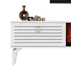 A white TV cabinet with decorative items on top, including a bronze vase and gold spheres. Anteprima dell’immagine prodotto