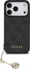 A black and gray patterned phone case with a gold charm attached by a string. Podgląd zdjęcia produktu
