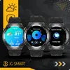 A collage of three smartwatches, each displaying different watch faces, set against a dark, textured background. The watches are arranged diagonally. Podgląd zdjęcia produktu