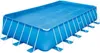 A rectangular above-ground swimming pool with a blue liner and white support frame, covered with a solar cover. Anteprima dell’immagine prodotto