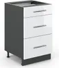 A three-drawer kitchen cabinet unit with a white high-gloss front and dark gray sides, shown against a white background. Anteprima dell’immagine prodotto