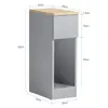 A diagram showing the dimensions of a narrow cabinet with a drawer and an open shelf. Produktbild-Vorschau