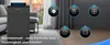 An air purifier is shown in a living room setting, with icons highlighting its features. Produktbild-Vorschau
