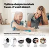 A mother and daughter are in a kitchen, covered in flour, seemingly baking. The image is overlaid with text and feature callouts for a kitchen appliance. Podgląd zdjęcia produktu