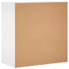The back and one side of a white cabinet with a brown particleboard back panel are shown in the image. It is photographed from an angle against a white background. Voir les images du produit