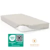 A fitted sheet on a mattress, with certification logos and care instructions below. Anteprima dell’immagine prodotto