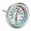 A close-up studio shot of a stainless steel oven thermometer with a white face and red needle. Náhľad obrázku produktu