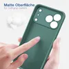 A hand is touching a green phone case, highlighting its matte surface and soft grip. Produktbild-Vorschau