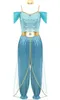 A full-body view of a blue and gold princess costume laid flat against a white background. Produktbild-Vorschau