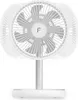 A white stand fan with a logo on the front, shown against a white background. Náhled obrázku produktu
