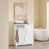 SoBuy Wäscheschrank BZR213-W in einem modernen Badezimmer mit Badewanne und Handtüchern Voir les images du produit