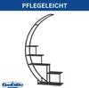 A black metal plant stand with a crescent moon shape and multiple shelves. Produktbild-Vorschau