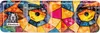 A metal tin with a colorful, abstract stained-glass design featuring stylized faces. Produktbild-Vorschau