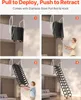 A collage of four images demonstrating the deployment and retraction of a retractable attic ladder. Anteprima dell’immagine prodotto