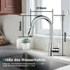 A kitchen faucet is shown with dimensions indicated by lines and text. Podgląd zdjęcia produktu