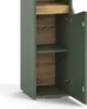 A close-up view of an open green cabinet with wooden shelves. Náhled obrázku produktu