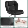 A collage showing a black bar stool, a close-up of its water-repellent faux leather material, and a hand pressing into a cushion. Produktbild-Vorschau