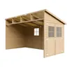 A wooden garden shed with an open side and double doors, presented against a white background. Voir les images du produit