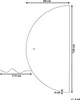 Diagram showing the dimensions of a semi-circular mirror. Produktbild-Vorschau