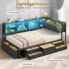 AODEMOKO Jugendbett mit LED, Ladestation, 7 Schubladen, Produktbild-Vorschau 4