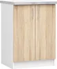 A white and wood-grain kitchen base cabinet with two doors and silver handles, shown from a slightly angled front view against a white background. Anteprima dell’immagine prodotto