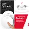 A collage of images showing a smoke detector, its features, and instructions for use. Produktbild-Vorschau