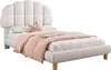A white upholstered bed with a tufted headboard and a pink crown pillow. Produktbild-Vorschau
