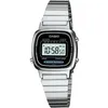A close-up studio shot of a silver Casio digital watch with a black face. Produktbild-Vorschau