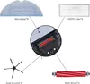 A collage of vacuum cleaner accessories, including microfiber cloths, HEPA filters, side brushes, and main brushes, arranged around a central image of a robot vacuum cleaner's underside. Produktbild-Vorschau