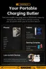 A marketing image showcasing the compatibility of a portable charging butler with various electronic devices. Produktbild-Vorschau
