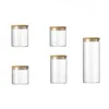 Five glass storage jars with wooden lids are arranged on a white background. Produktbild-Vorschau