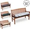 Multiple wooden benches with different colored cushions displayed against a white background, along with a "HANDMADE IN EU" badge. Náhled obrázku produktu