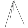 A black tripod stand with a chain and hook for hanging a kettle. Produktbild-Vorschau