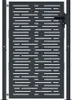 A front view of a dark gray metal garden gate with a decorative perforated pattern, mounted on posts. Produktbild-Vorschau