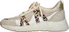 A side view of a single beige sneaker with leopard print accents. Produktbild-Vorschau