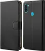 A black flip-style phone case is shown from the front and back. Produktbild-Vorschau