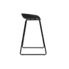 A black design bar stool with black metal legs, shown from the side against a white background. Produktbild-Vorschau