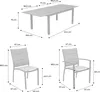 Diagram showing the dimensions of a garden furniture set, including a table and chairs. Anteprima dell’immagine prodotto