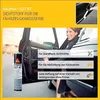 A woman is sitting in the driver's seat of a car with the door open, next to a can of Sikaflex sealant. The image highlights product features with text overlays. Produktbild-Vorschau