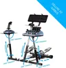 A flight simulator setup with a joystick, throttle quadrant, pedals, and keyboard stand, presented on a white background with blue overlay text. Produktbild-Vorschau