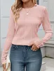 ASKSA T-shirt femme col rond plissé Manches longues Basic Voir les images du produit 3