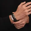 Herren Lederarmband Schwarz Edelstahl Magnetverschluss Produktbild-Vorschau 2