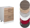 A kitchen cabinet with drawers and a set of color swatches. Produktbild-Vorschau