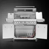 A stainless steel gas grill with its doors and lid open, displayed against a dark gray background. Produktbild-Vorschau