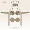 A marketing image showcasing a set of door handles and rosettes, framed by an arched outline, with brand and product name text. Produktbild-Vorschau