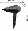 A black Rowenta hairdryer with dimensions indicated by measurement lines and text. Produktbild-Vorschau