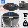 A person holding the lid of a planter, with the planter itself shown below with dimensions and capacity indicated. Náhled obrázku produktu