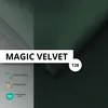 A close-up of dark green velvet fabric with text overlays indicating product features. Náhled obrázku produktu