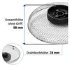 A close-up image showing a silver wire basket with a black plastic component attached to its center. Measurement lines and text are overlaid on the image. Produktbild-Vorschau