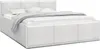 A white bed with a headboard and storage drawers, shown from a slightly elevated side angle. Produktbild-Vorschau